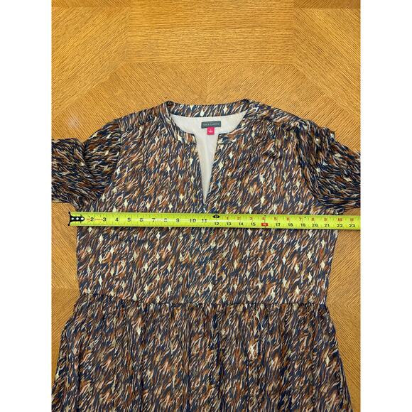 Vince Camuto Brown and Gold Long Sleeved Split Neck Mini Dress Large - Picture 5 of 9